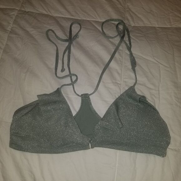 No Boundaries Junior's Bikini Swim Top size Small green and silver - Picture 2 of 9